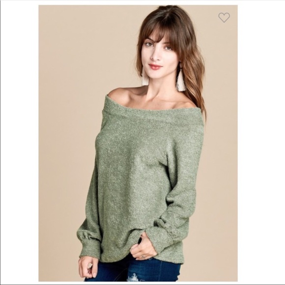 B29💚Soft💚Cozy Off-shoulder celery Green Party sweater - Picture 3 of 7